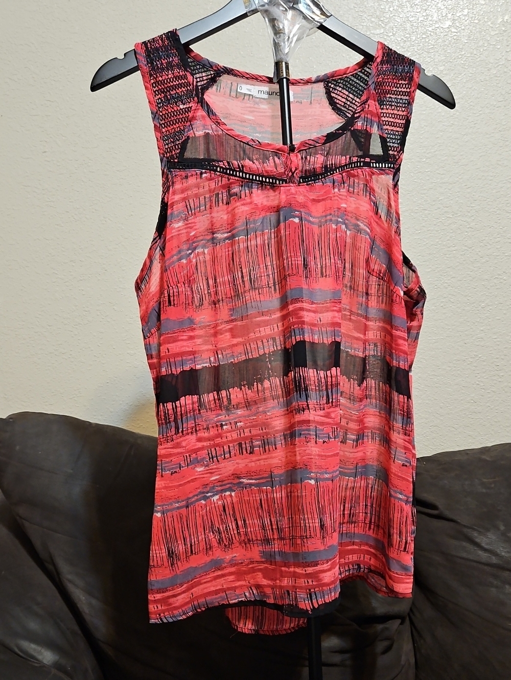 Maurices Pink and Black Striped Sheer Yoke Tank